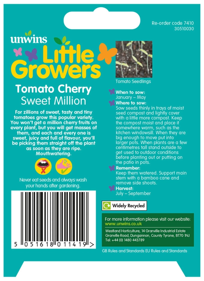 Unwins Little Growers Tomato Cherry Sweet Million Seeds
