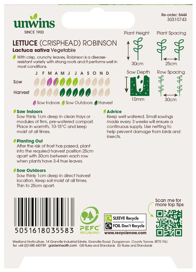 Unwins Crisphead Lettuce Robinson Seeds