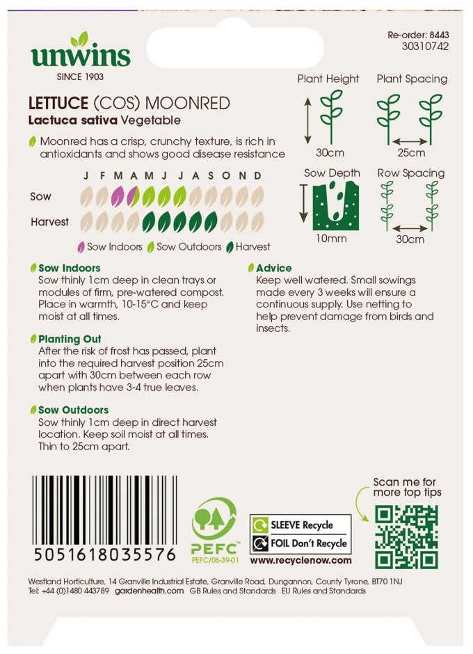 Unwins Cos Lettuce Moonred Seeds