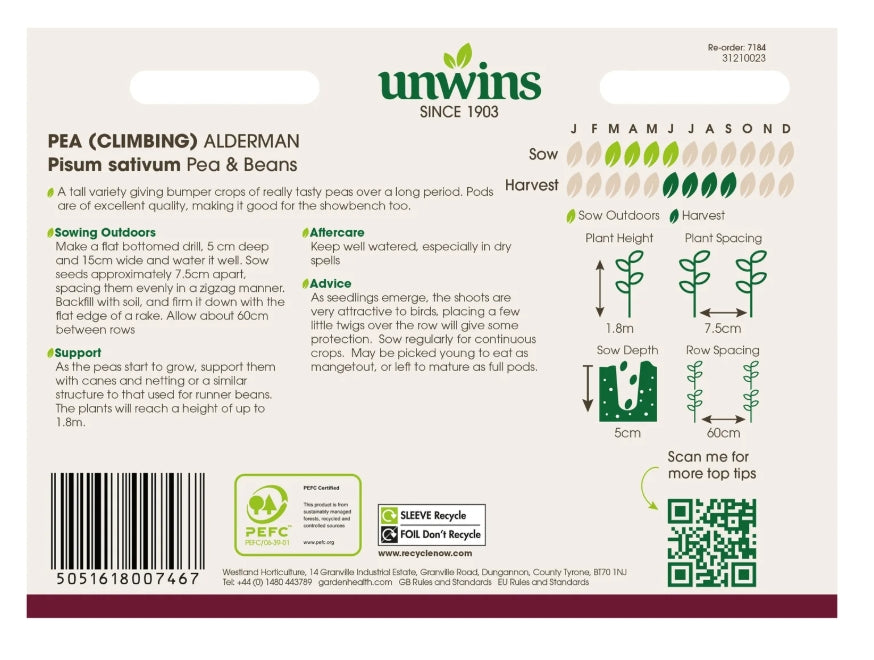 Unwins Climbing Pea Alderman Seeds