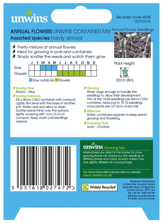 Unwins Annuals Flowers Unwins Container Mix Seeds
