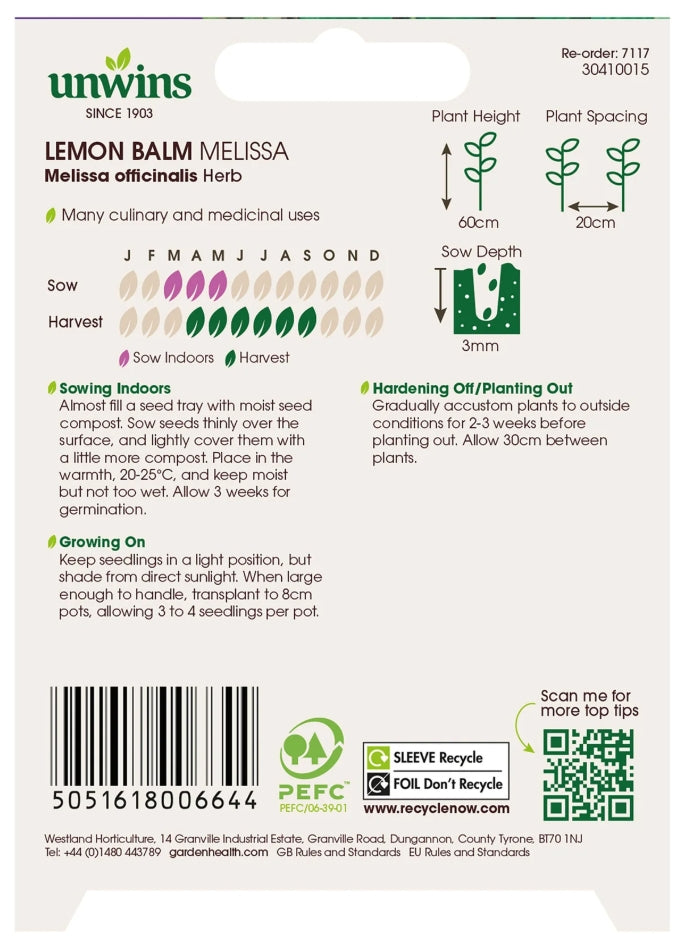 Unwins Lemon Balm Melissa Seeds