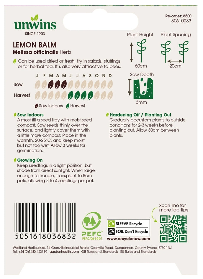 Unwins Organic Lemon Balm Seeds