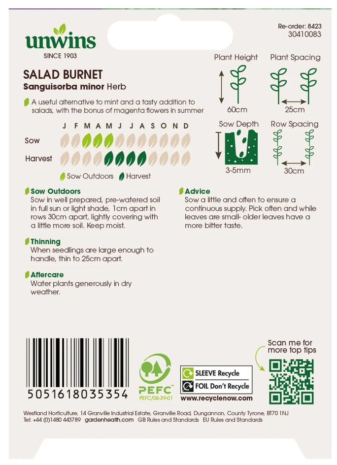 Unwins Salad Herb Burnet Seeds