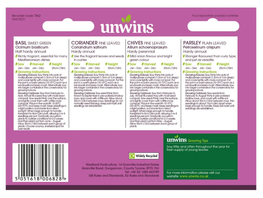 Unwins Herb Collection Pack Seeds
