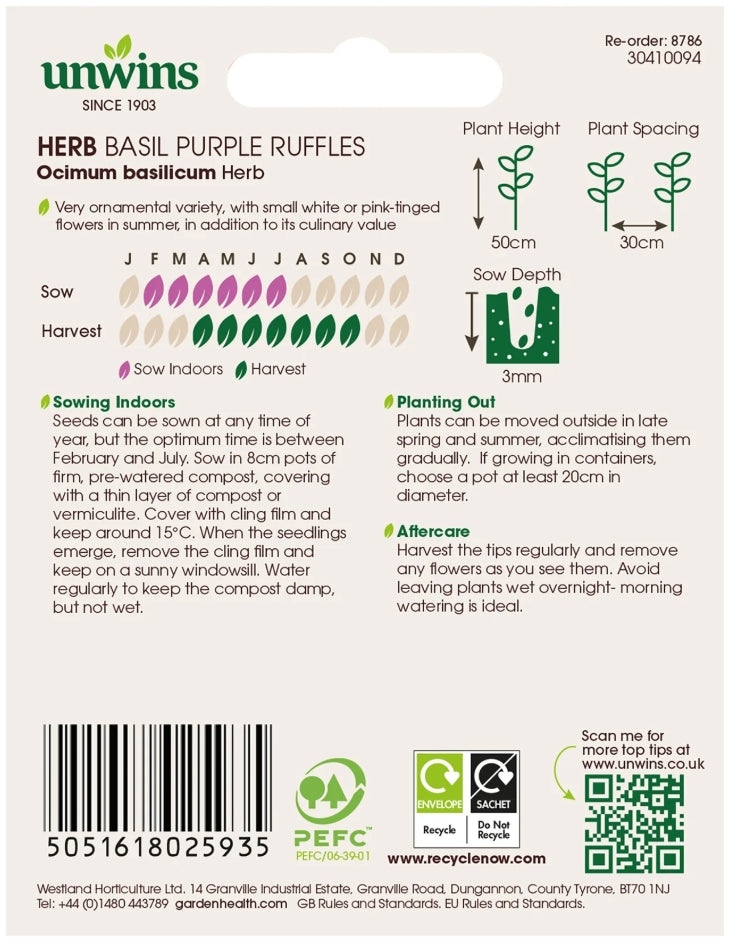 Unwins Basil Purple Ruffles Seeds