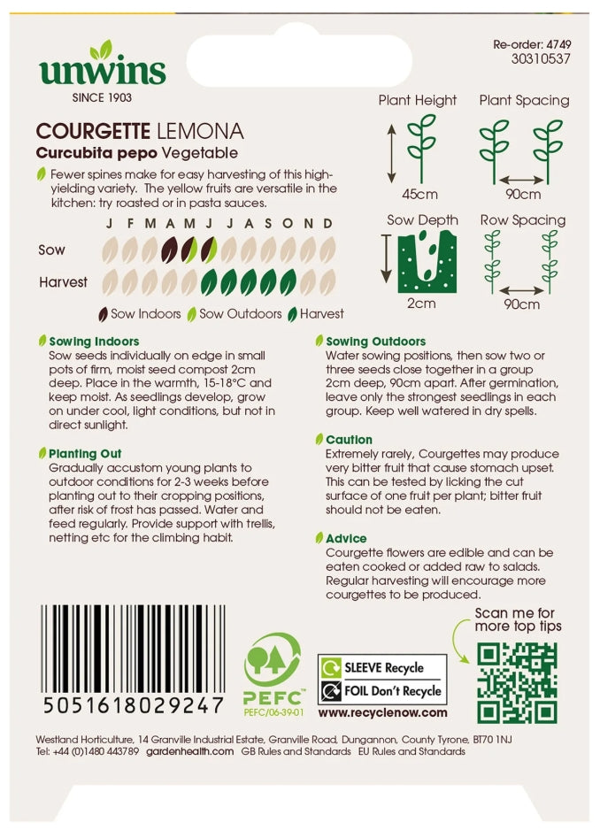 Unwins Courgette Lemona Seeds