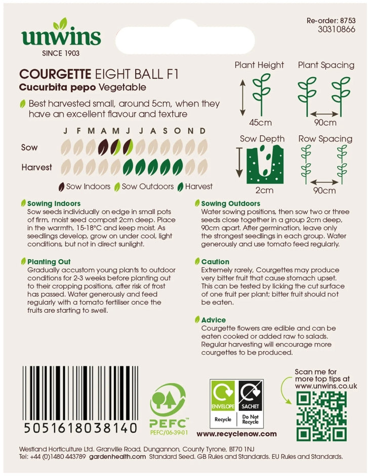 Unwins Courgette Eight Ball F1 Seeds