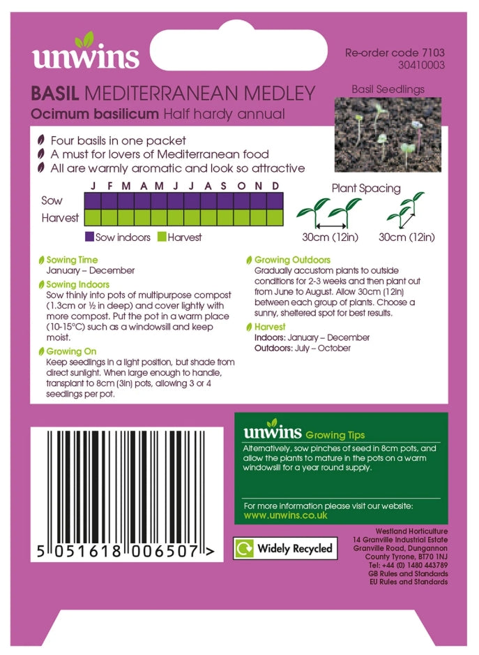 Unwins Basil Mediterranean Medley Seeds