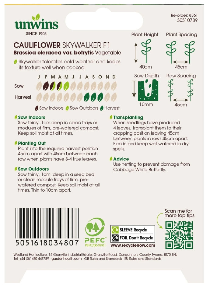 Unwins Cauliflower Skywalker F1 Seeds