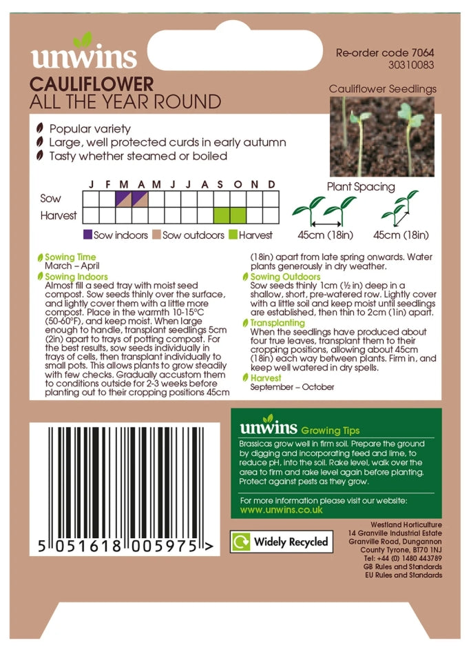 Unwins Cauliflower All The Year Round Seeds