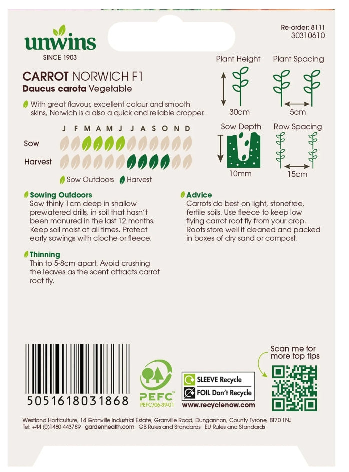 Unwins Carrot Norwich F1 Seeds