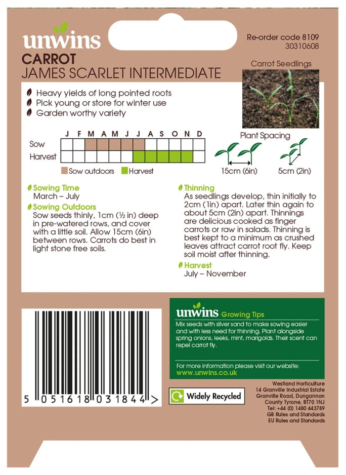 Unwins Carrot James Scarlet Intermediate Seeds