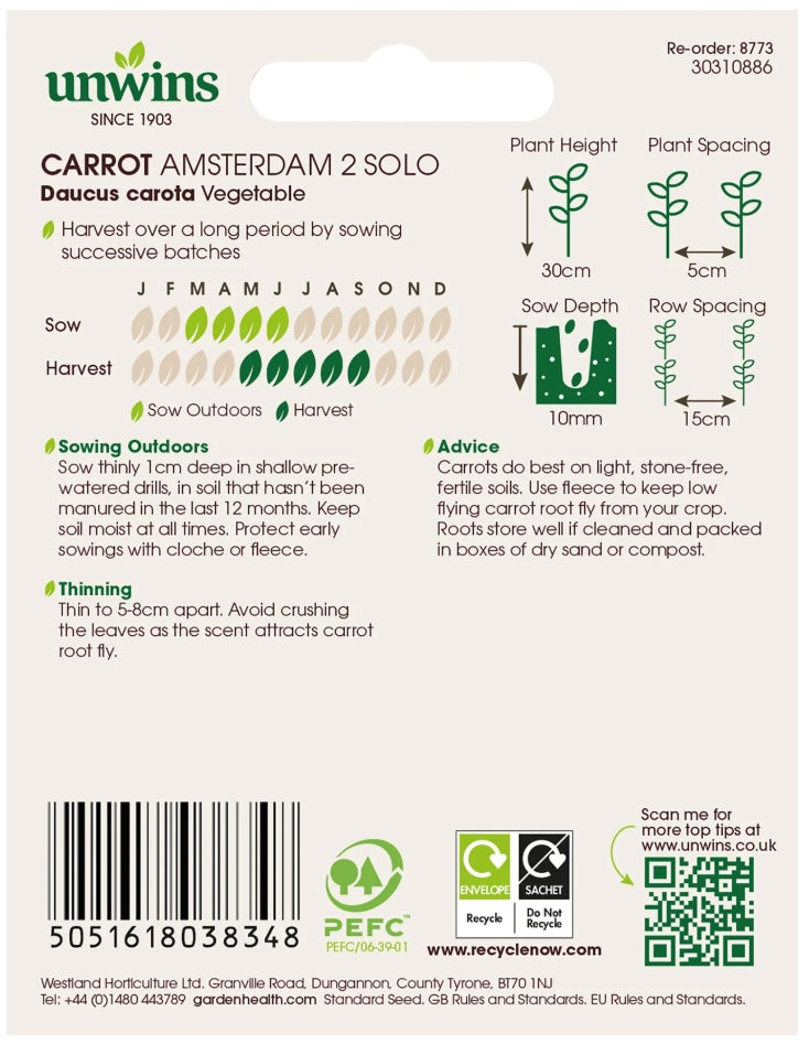 Unwins Carrot Amsterdam 2 Solo Seeds