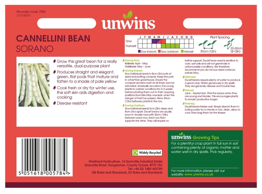 Unwins Cannellini Bean Sorano Seeds