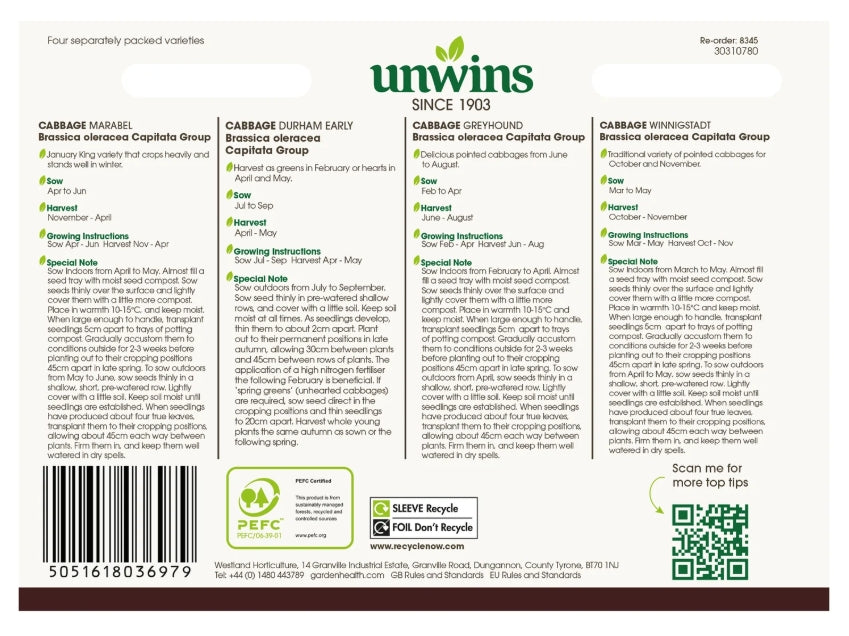 Unwins Cabbage All Season Collection Pack Seeds