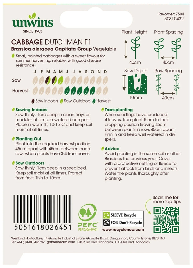 Unwins Cabbage Dutchman F1 Seeds