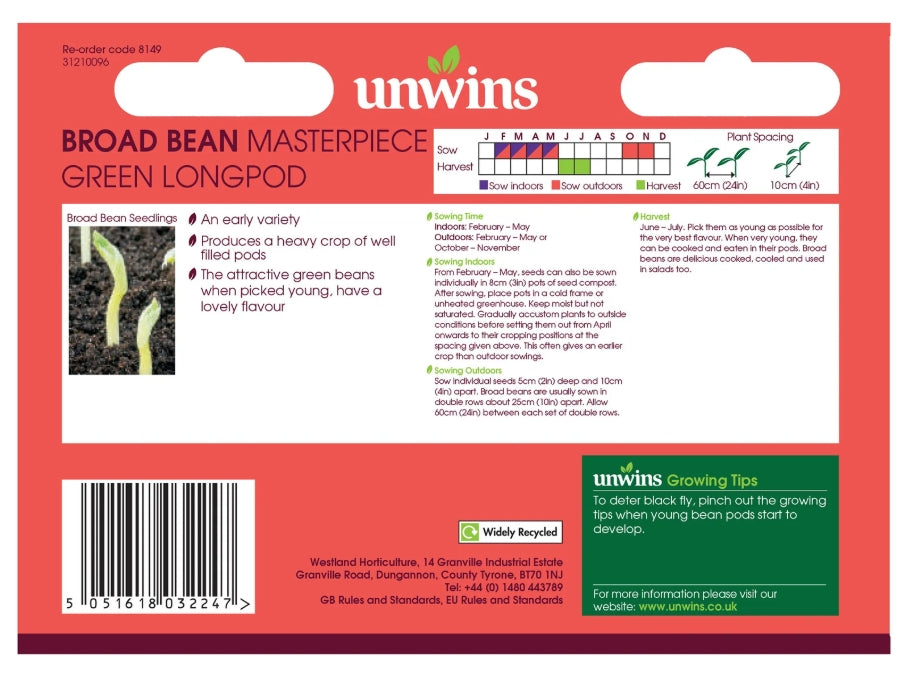 Unwins Broad Bean Masterpiece Green Longpod Seeds