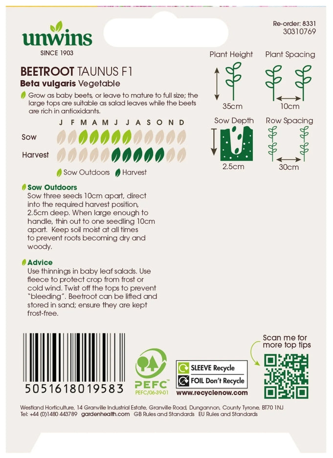 Unwins Beetroot Taunus F1 Seeds