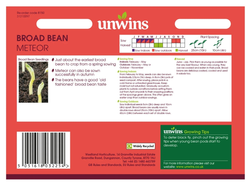 Unwins Broad Bean Meteor Seeds