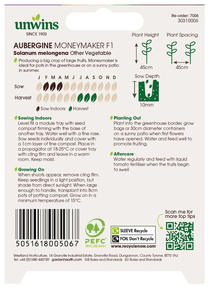 Unwins Aubergine Moneymaker F1 Seeds