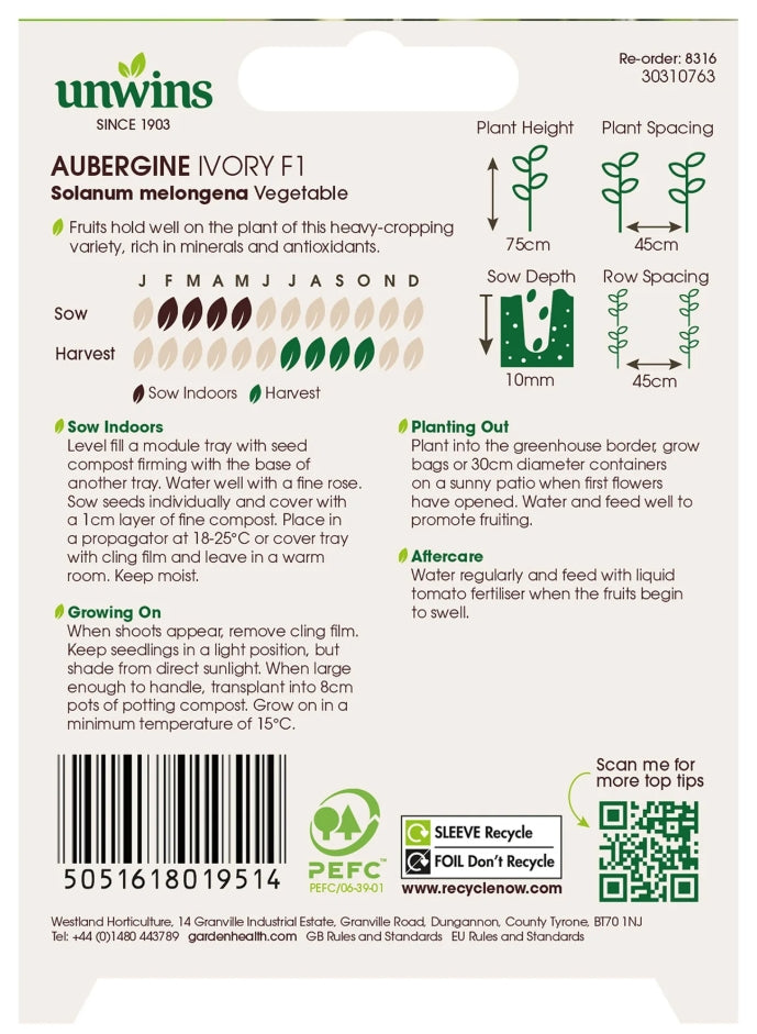 Unwins Aubergine Ivory F1 Seeds