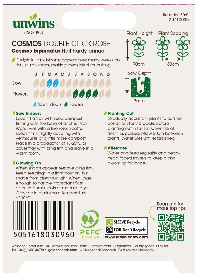 Unwins Cosmos Double Click Rose Seeds