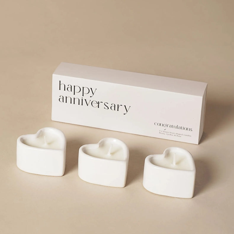 Amore Set Of 3 Heart Candles - Happy Anniversary