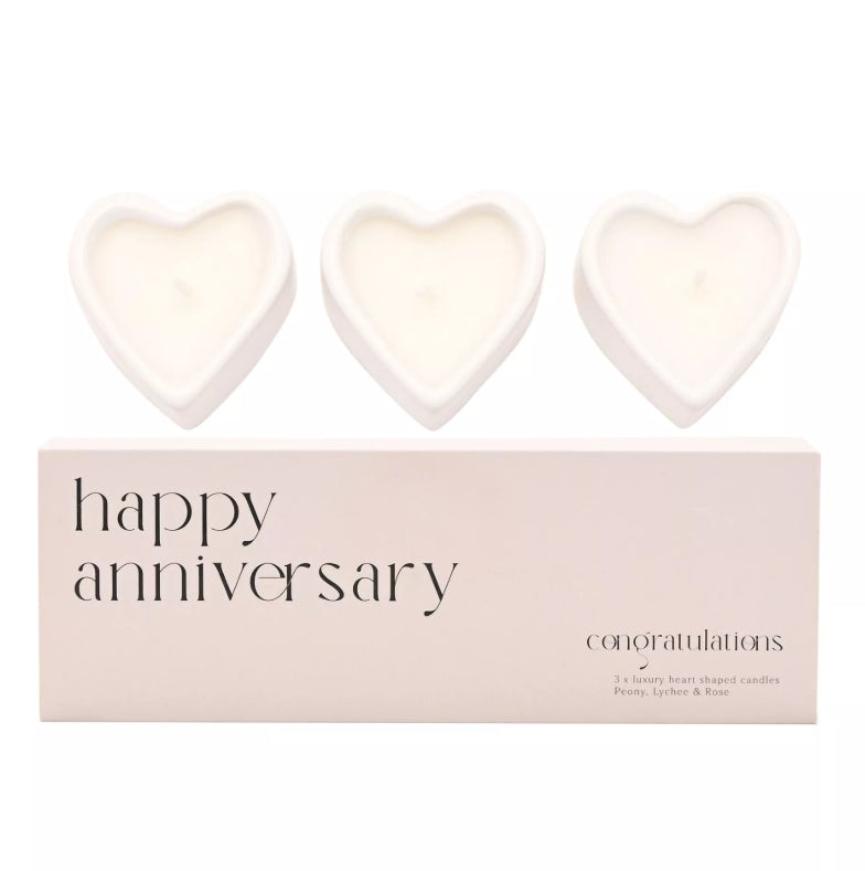 Amore Set Of 3 Heart Candles - Happy Anniversary