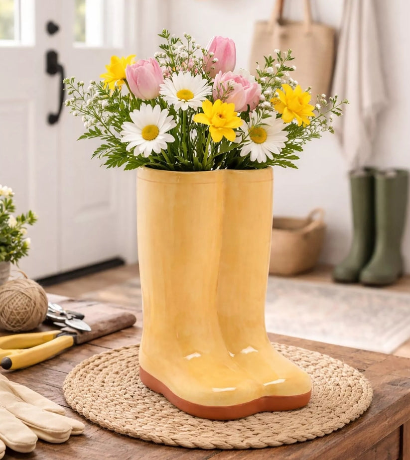 Celebrations The Cottage Garden Yellow Wellies Ceramic Vase Large