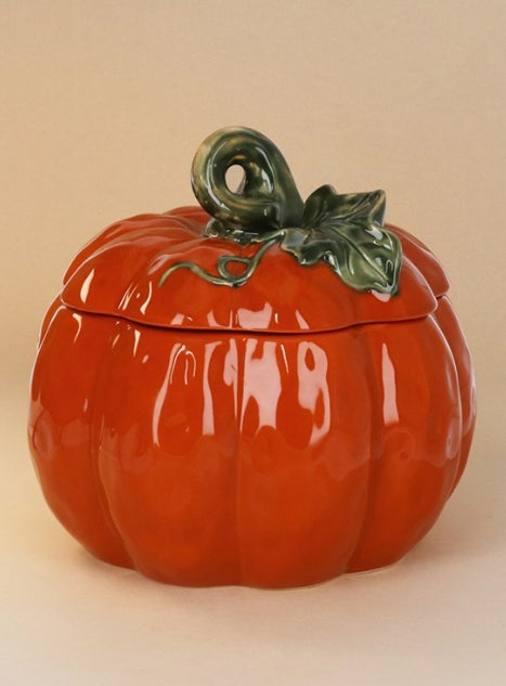 Gisela Graham Pumpkin & Vine Ceramic Pot w Lid Large