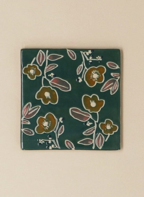 Gisela Graham Teal Floral Stoneware Square Coaster