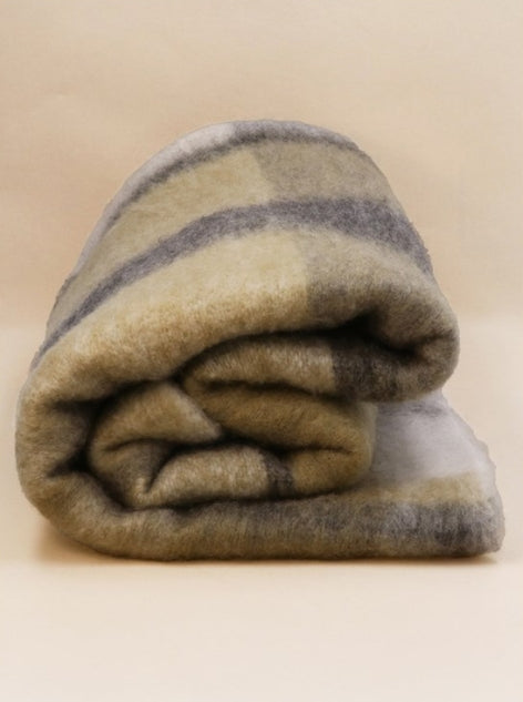 Gisela Graham Grey & Taupe Checked Tassel Fringe Cosy Throw