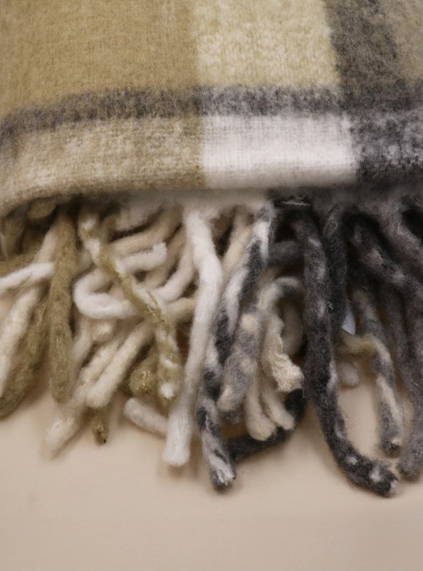 Gisela Graham Grey & Taupe Checked Tassel Fringe Cosy Throw
