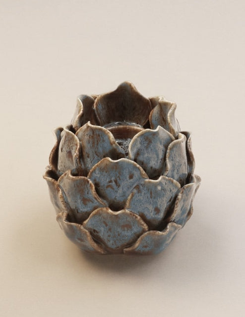 Gisela Graham Blue & Brown Reactive Glaze Artichoke T-Lite Holder