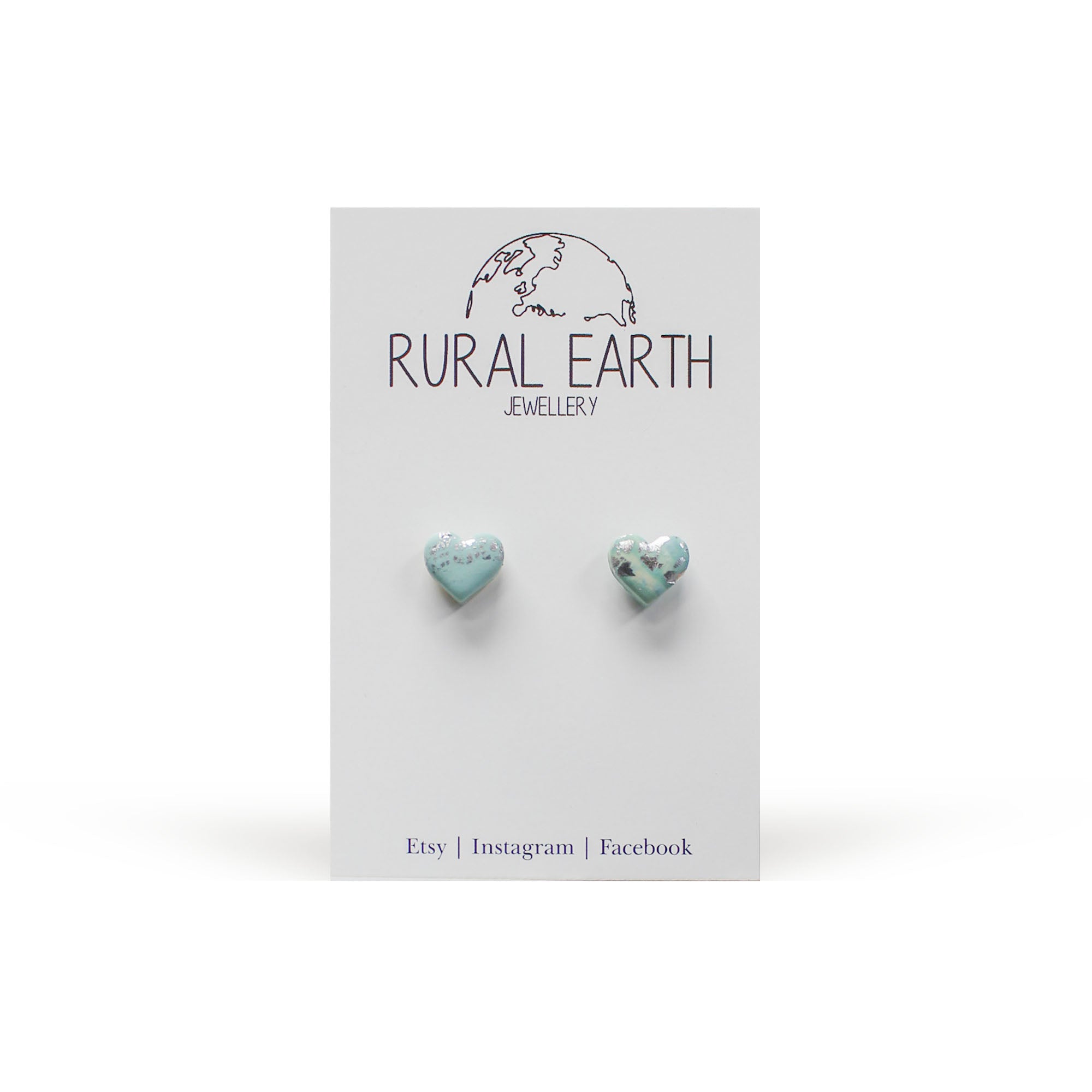 Rural Earth Blue & Gold Heart Stud Earrings