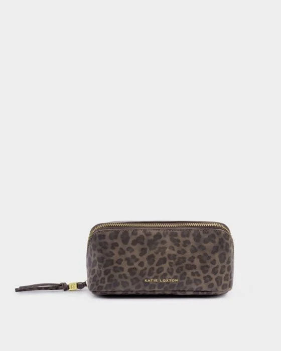 Katie Loxton Fold-Out Suedette Mirror Makeup Bag Leopard