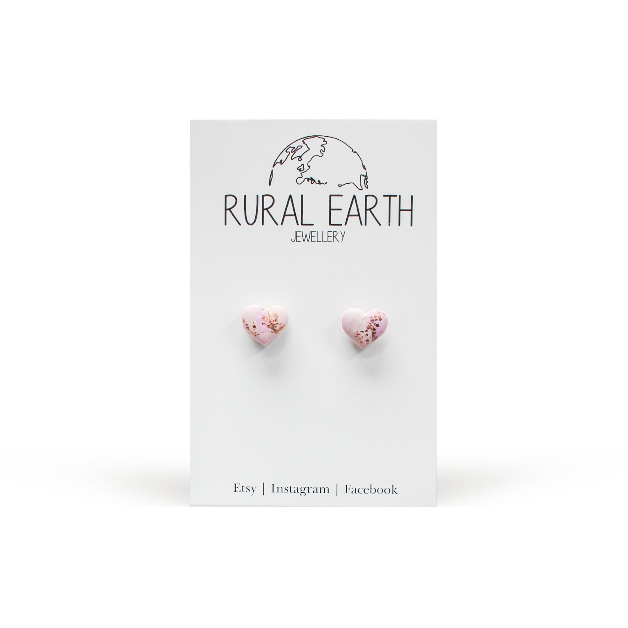 Rural Earth Pink & Gold Heart Stud Earrings