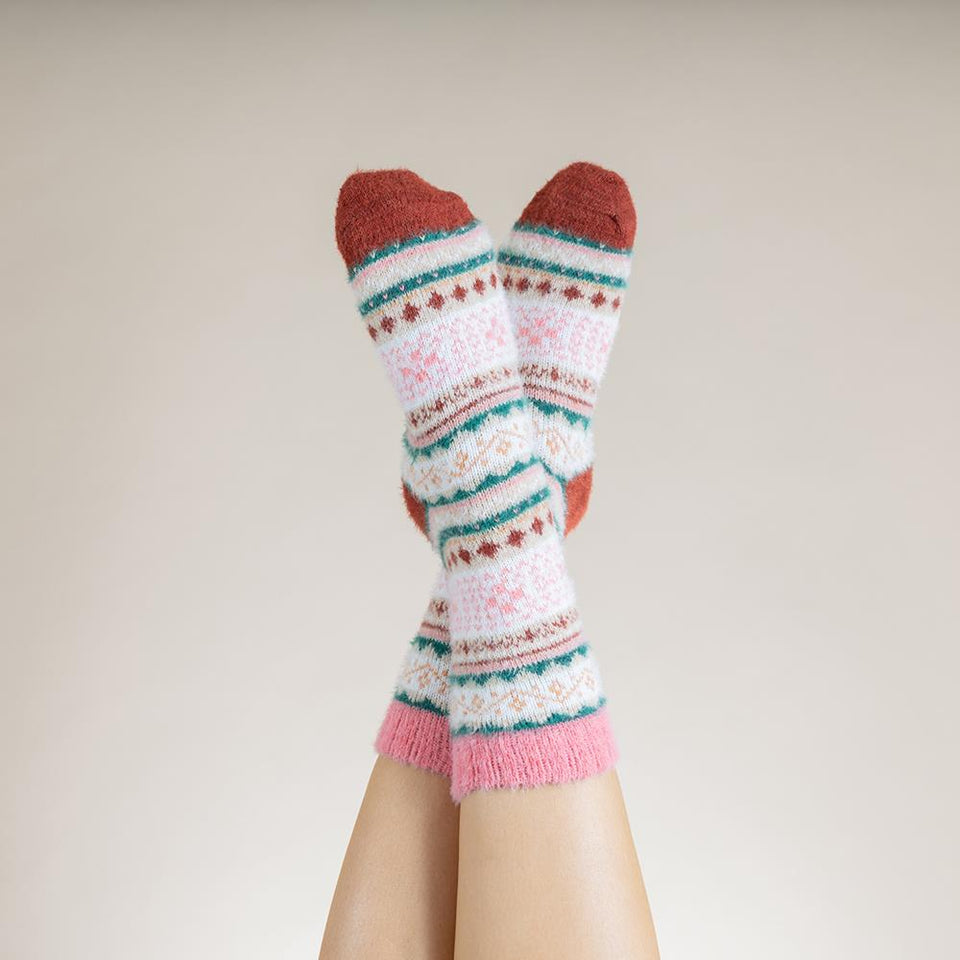 Gemjar Cream, Pink & Brown Sc&i Patterned Soft Wool Blend Socks