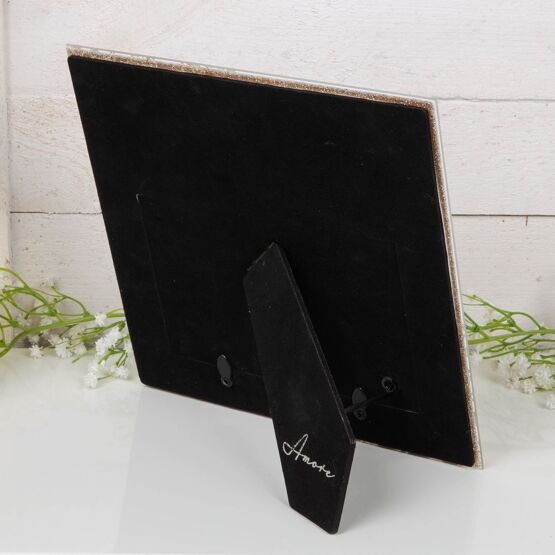 Amore Happy Anniversary White Glass Gold Floral Frame 6" x 4"