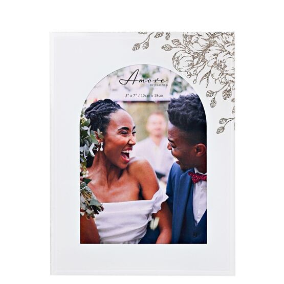 Amore White Floral Glass Arch Photo Frame 5x7"