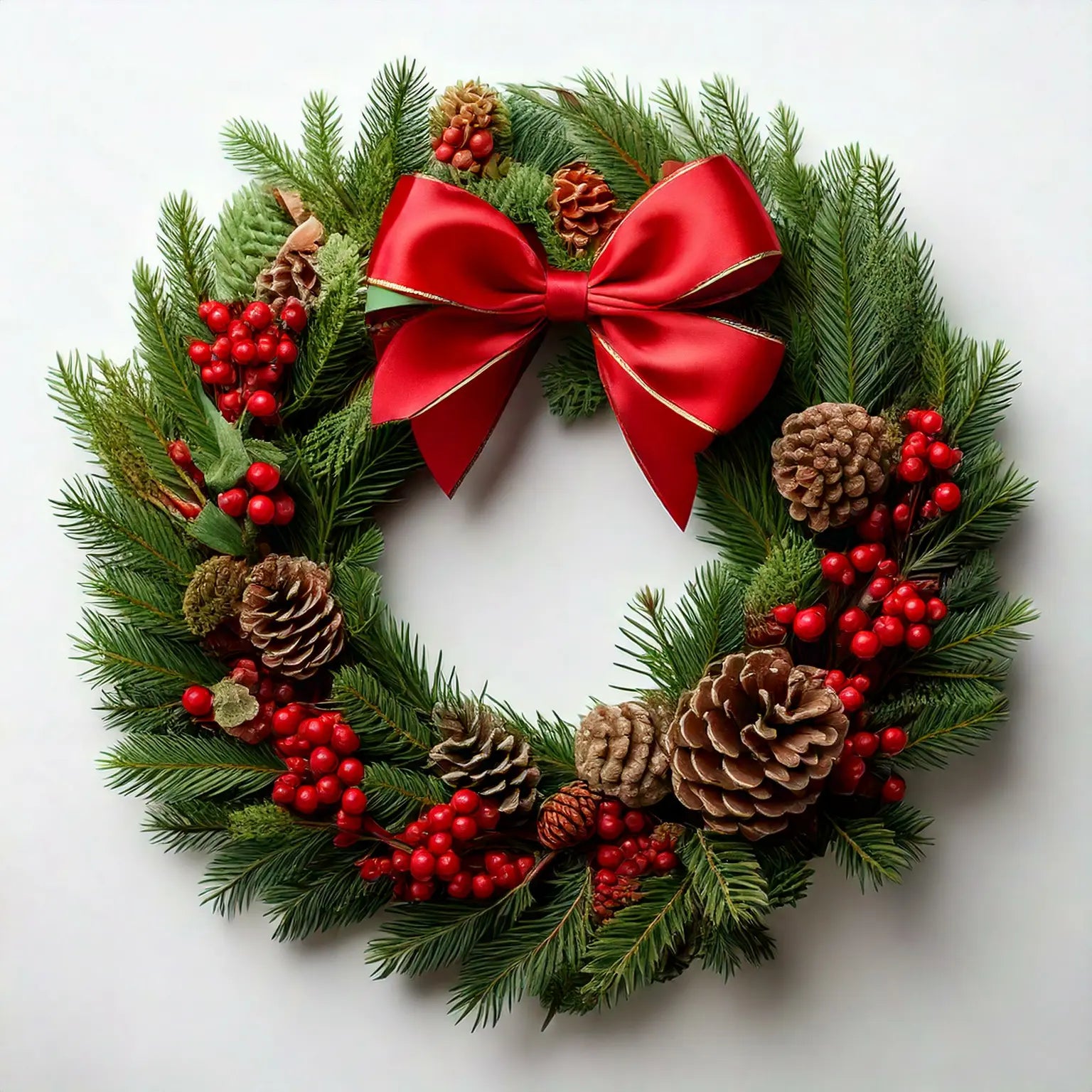 Home Made Wreath  - 16" Berries Cones & Bow