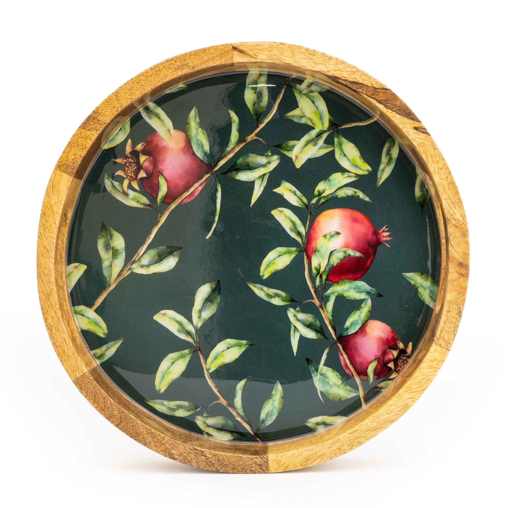 Candlelight Handcrafted Pomegranate Round Wooden Tray 30cm