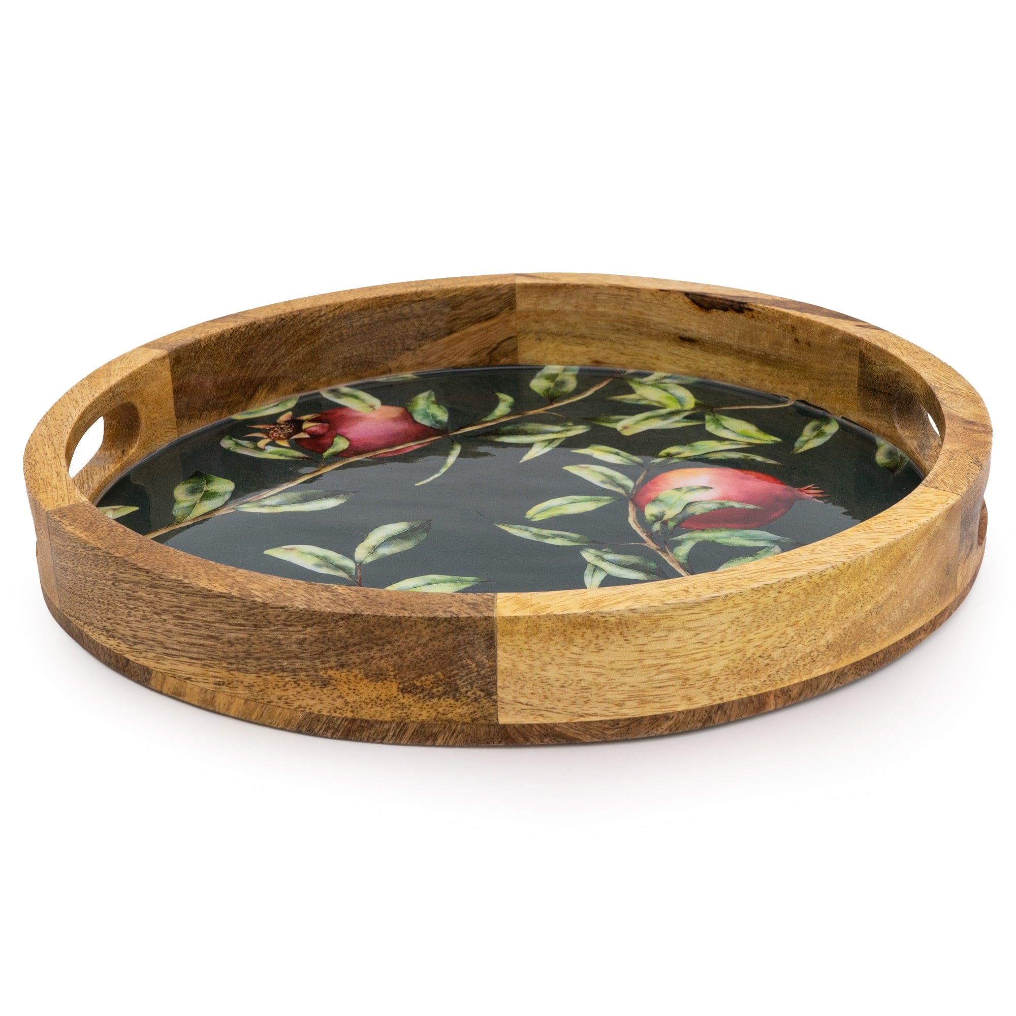 Candlelight Handcrafted Pomegranate Round Wooden Tray 30cm