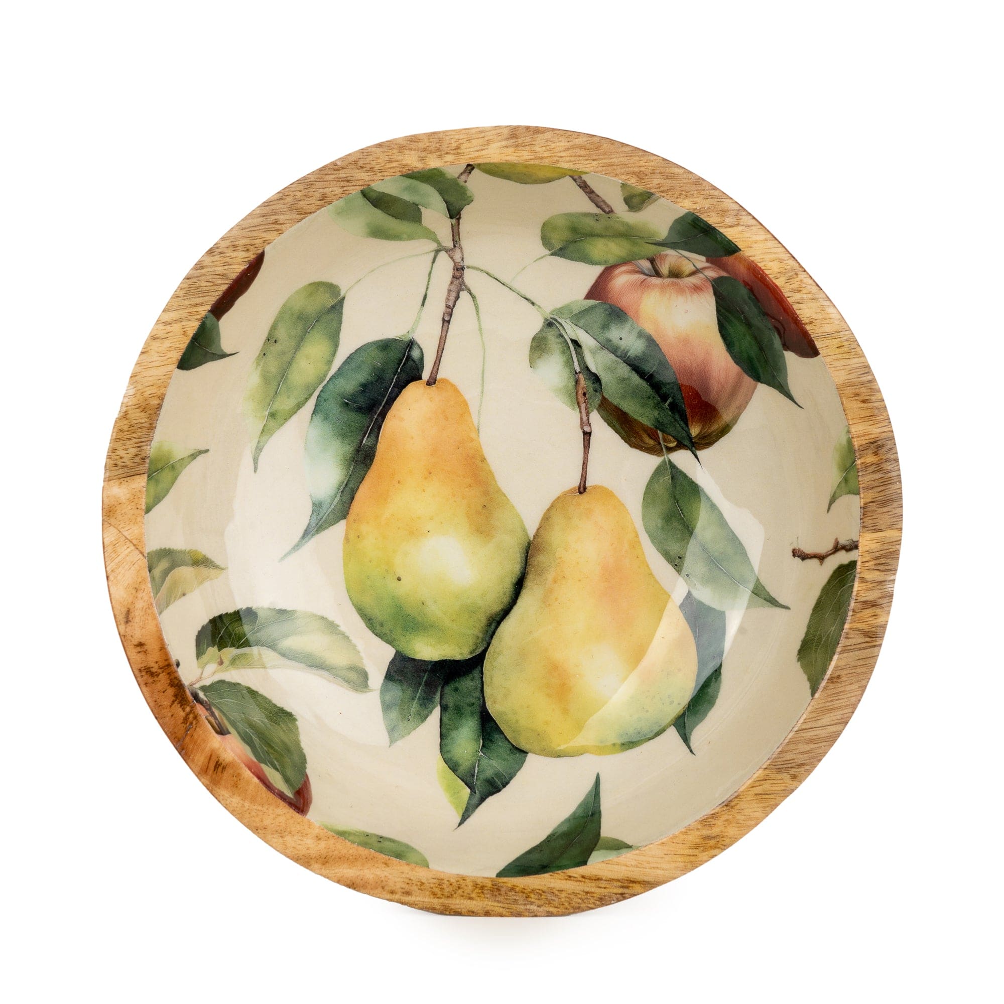Candlelight Large Mango Wood Bowl - Apples and Pears