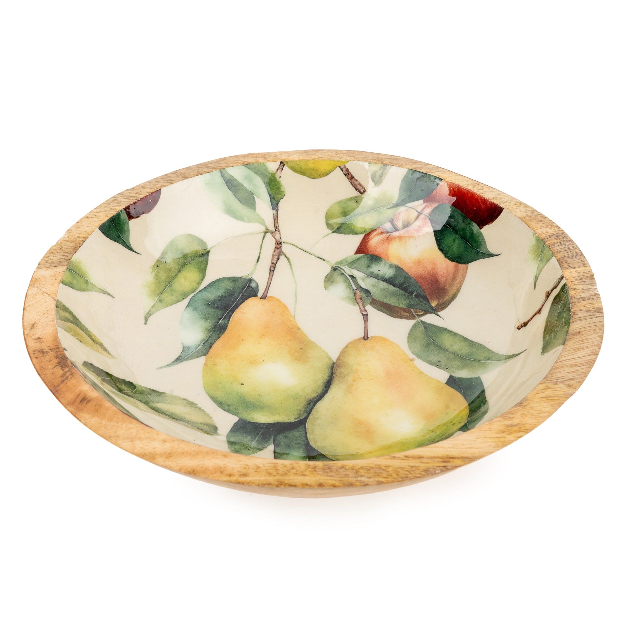 Candlelight Large Mango Wood Bowl - Apples and Pears