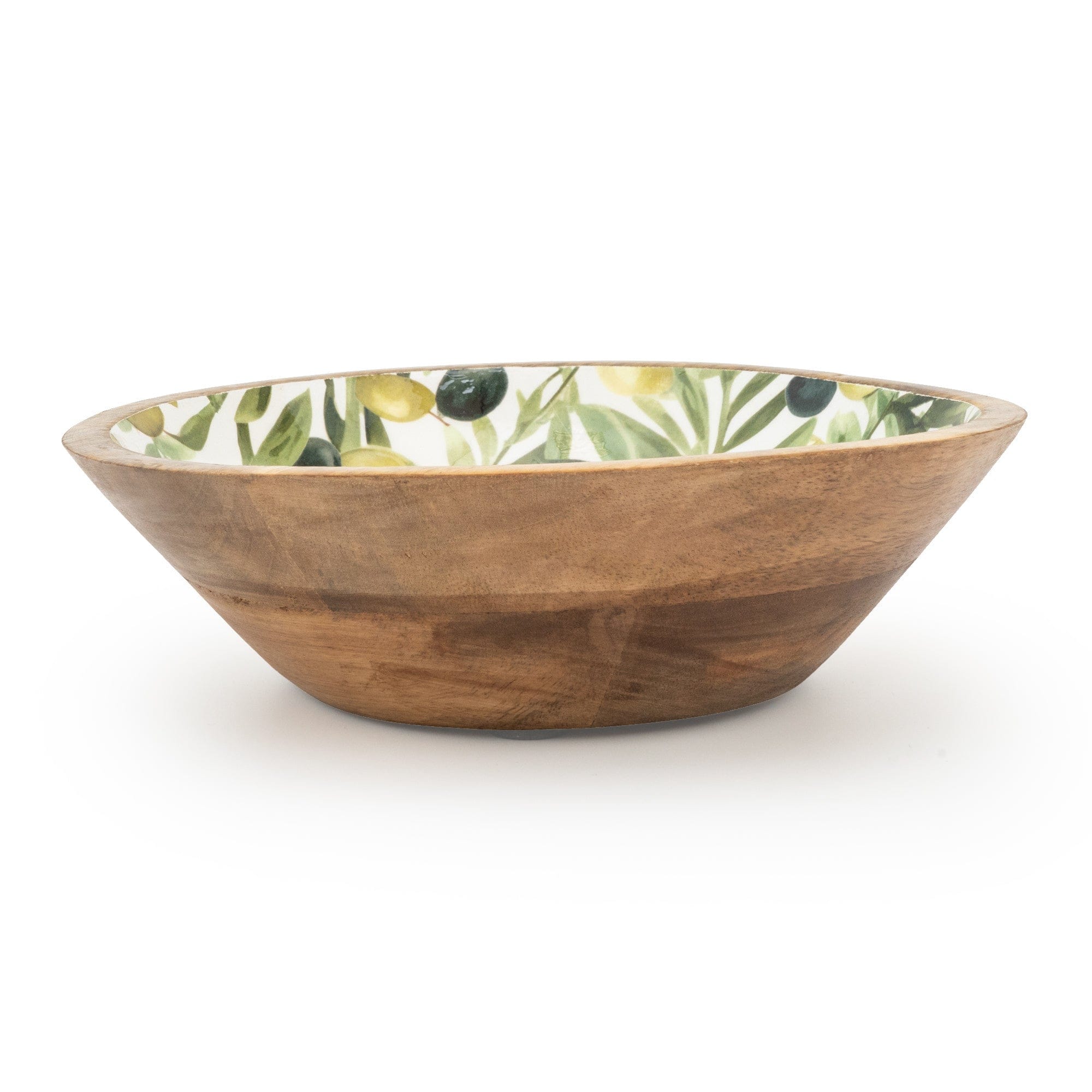 Candlelight Handcrafted Mango Wood Bowl With Olive Enamel