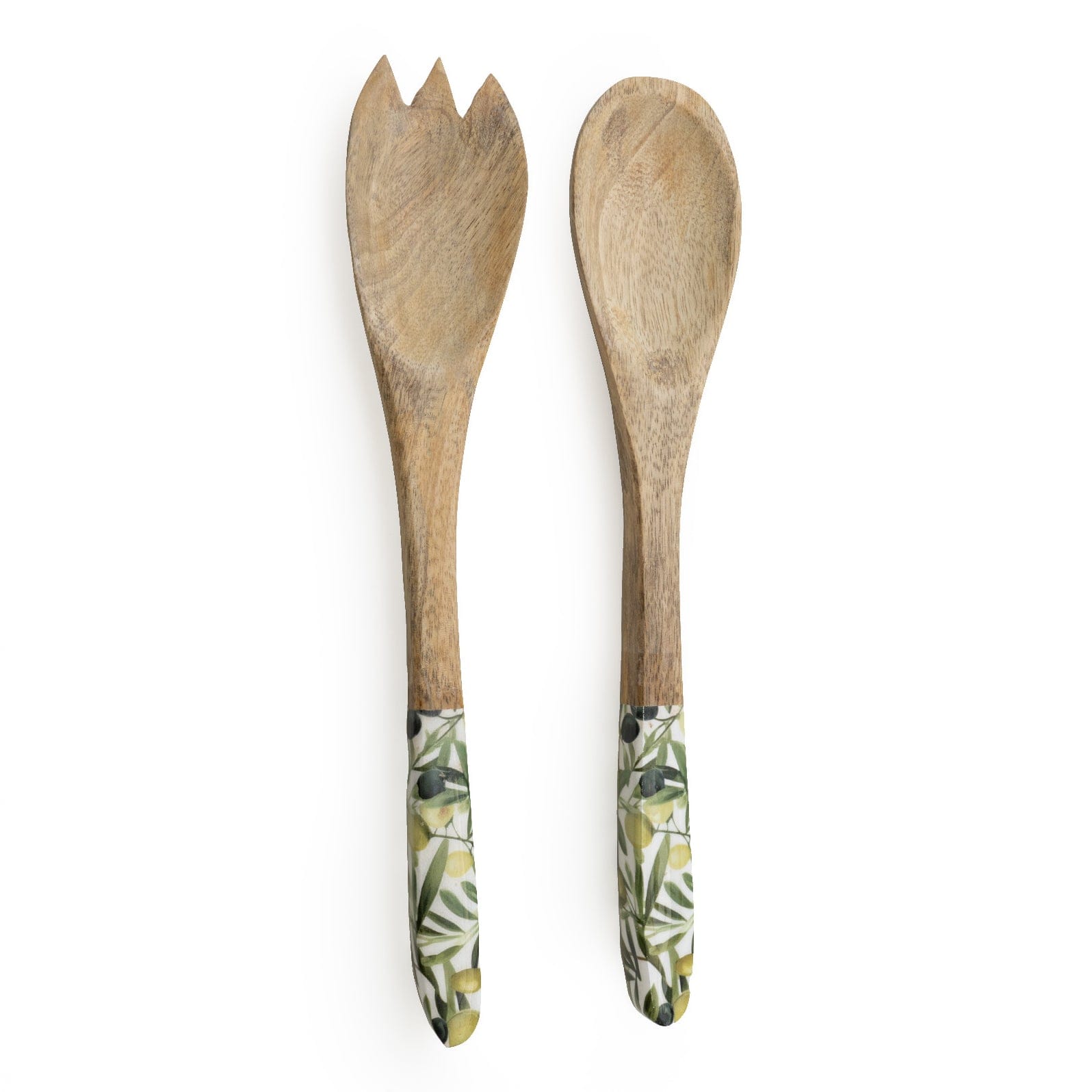 Candlelight Serving Spoon & Fork Mango Wood Olives Pattern