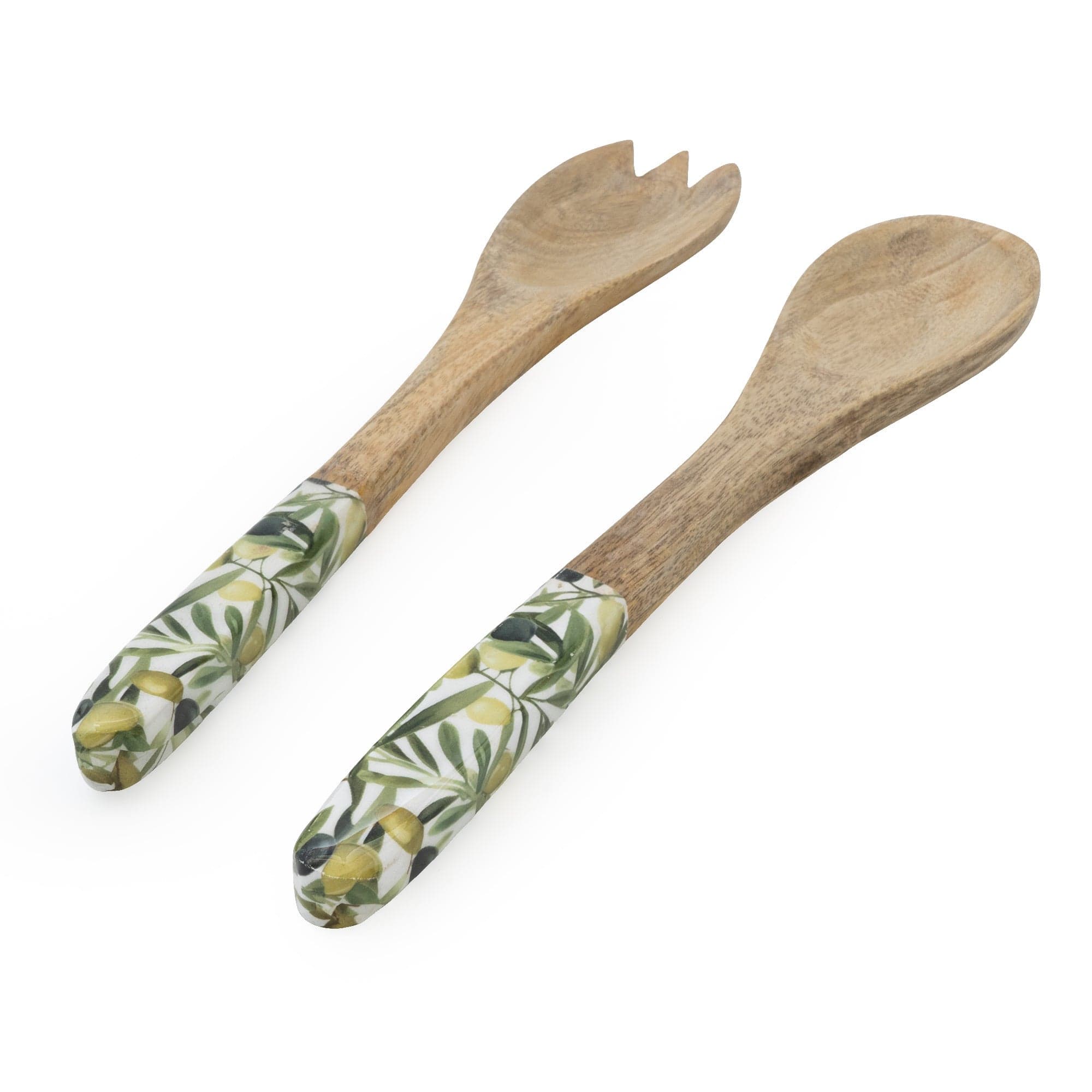 Candlelight Serving Spoon & Fork Mango Wood Olives Pattern
