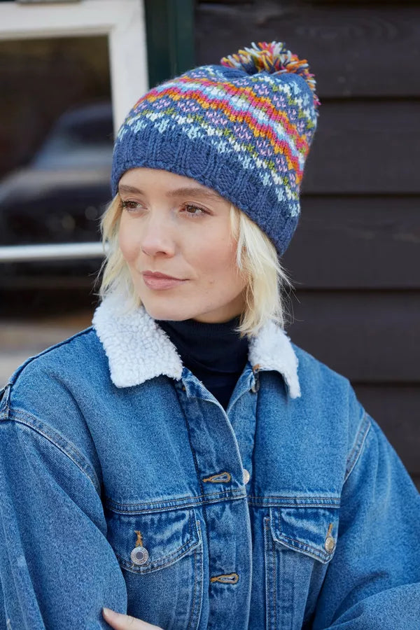Pachamama Clifden Bobble Beanie (Fine Knit) Denim